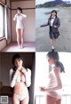 A series of photos of a woman in a school uniform.